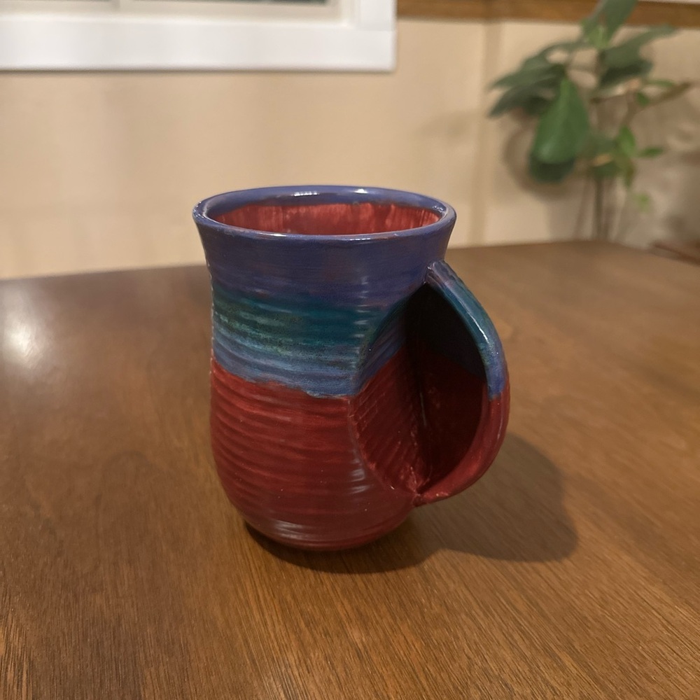 Handcrafted Red and Blue Ceramic Mug